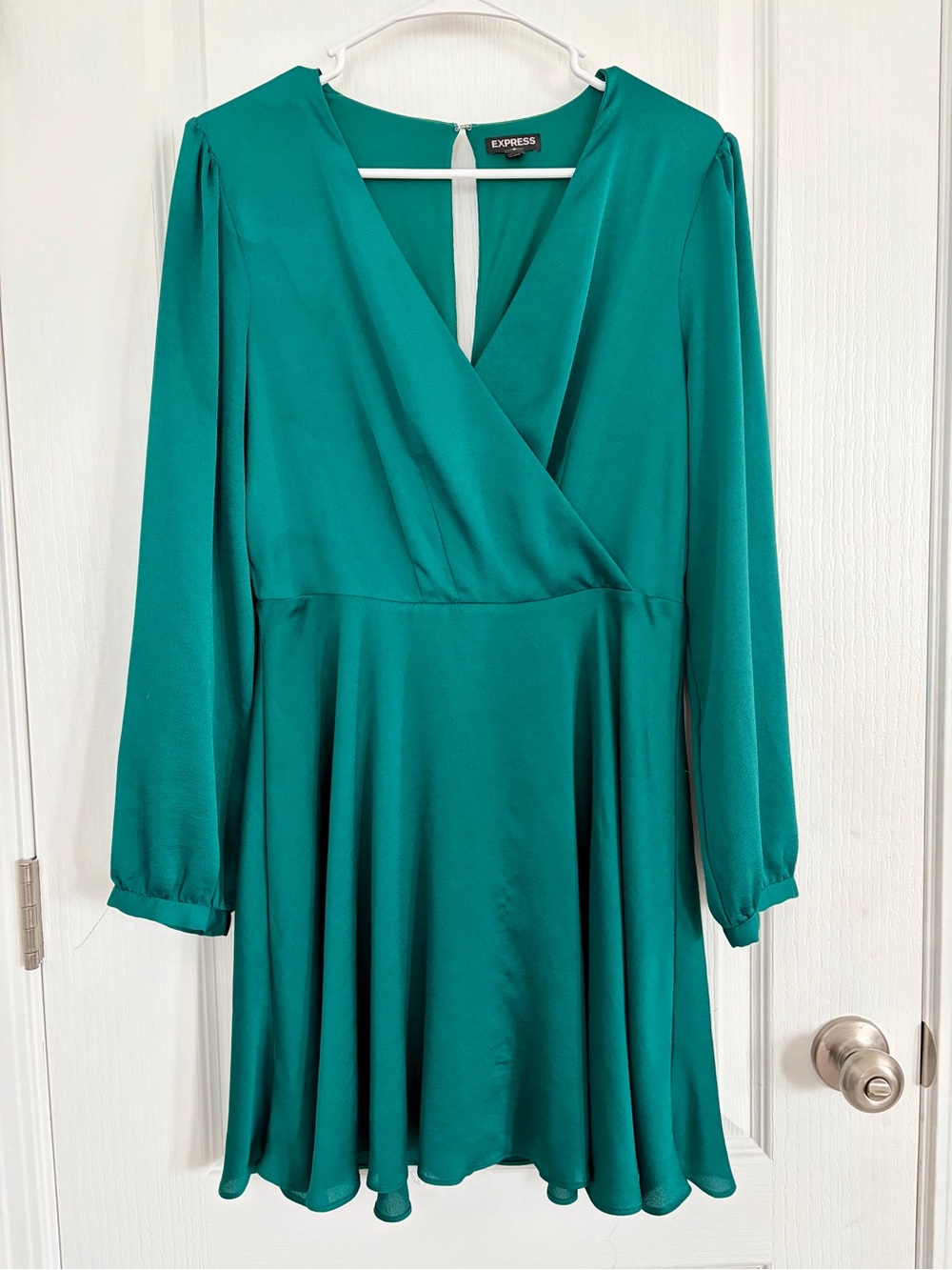 Express Teal Green Long-Sleeve Faux Wrap Dress